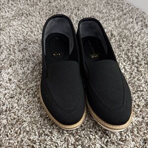 Kelly & Katie Black Slip-On Loafers with Gold Trim